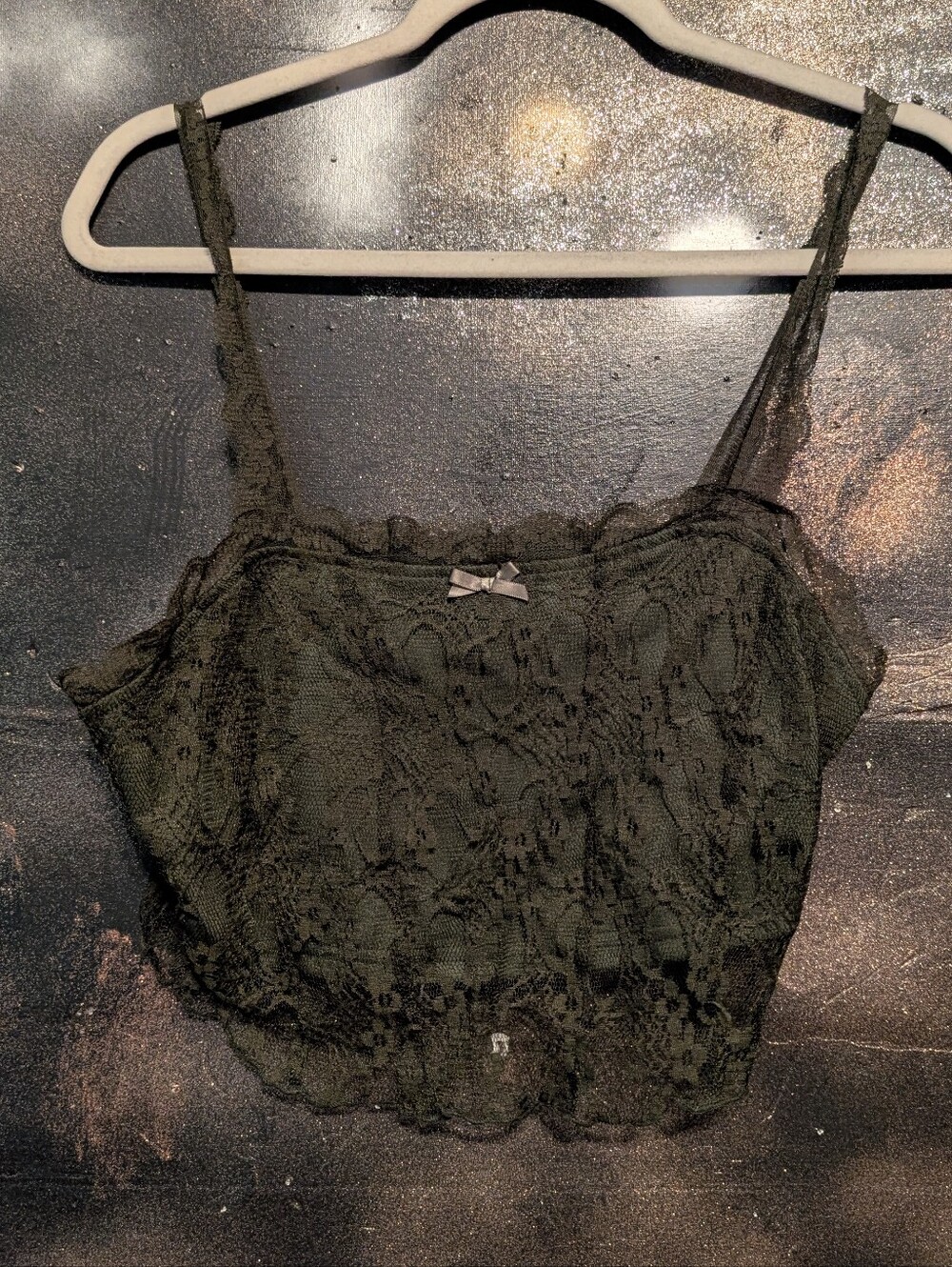 ROMWE Olive Lace Cropped Cami with Bow